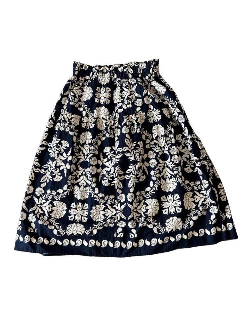 Time and Tru Floral Maxi Skirt L 12 Navy Cream Cotton Boho Tiered